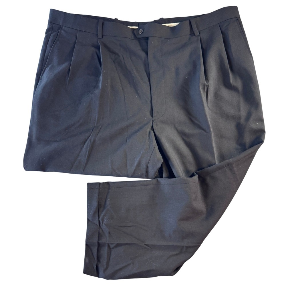 Pronto Uomo‎ Mens Black 100% Wool Double Pleated Cuffed Dress Pants 44 Waist
